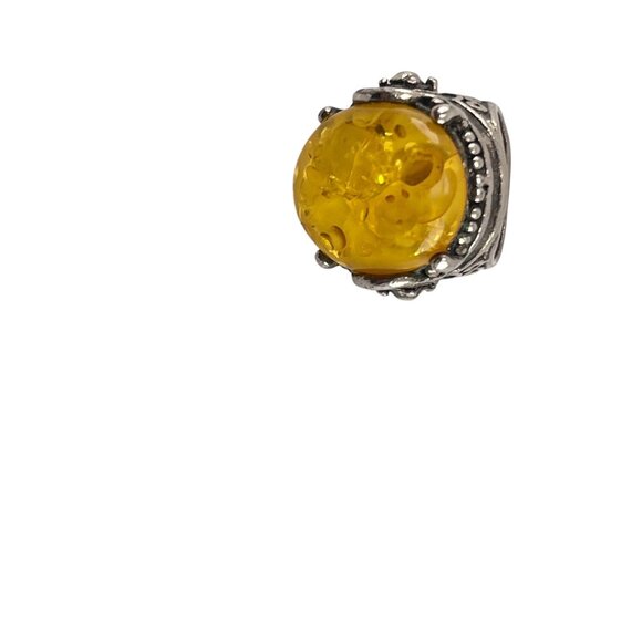 Vintage Style Silver Ring Large Amber-Like Resin Stone Intricate Design Size 6 - Picture 8 of 8
